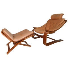 Mid-Century Modern Nelo Mobler Leather Chair & Ottoman