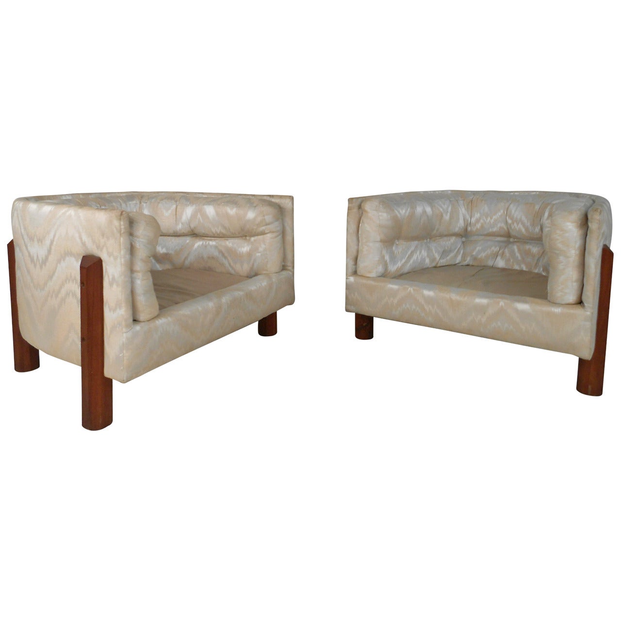 Pair of Unique Tufted Mid-Century Modern Barrel Back Chairs