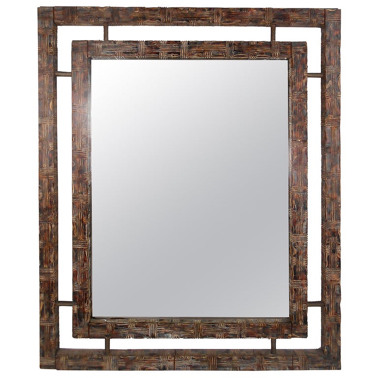 Unique Wall Mirror with Textured Frame at 1stDibs