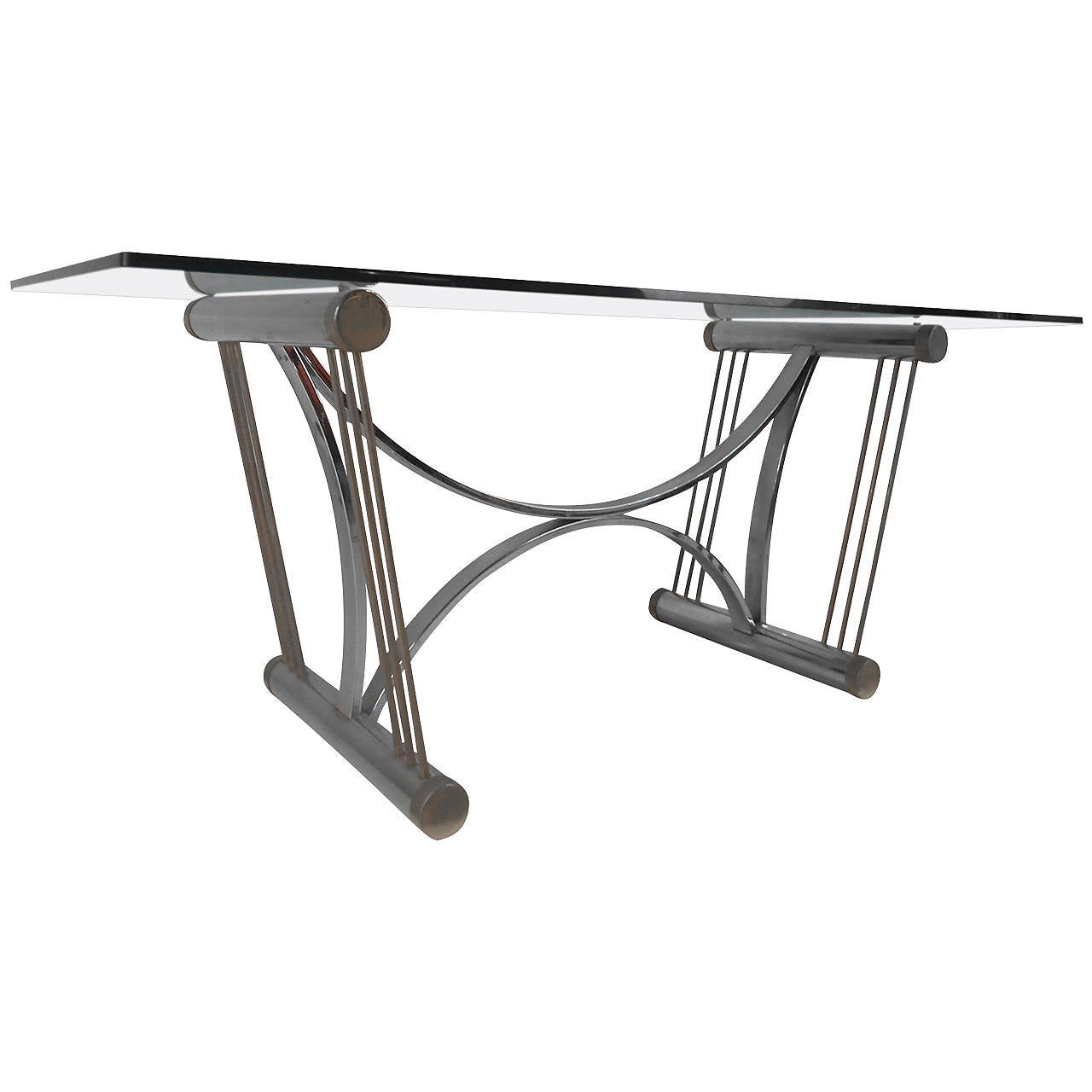 Mid Century Modern Romeo Rega Brass, Chrome, and Glass Desk or Dining Table For Sale at 1stdibs