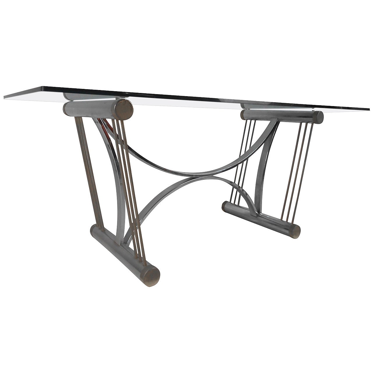 Modern Chrome and Glass Dining Table after Romeo Rega