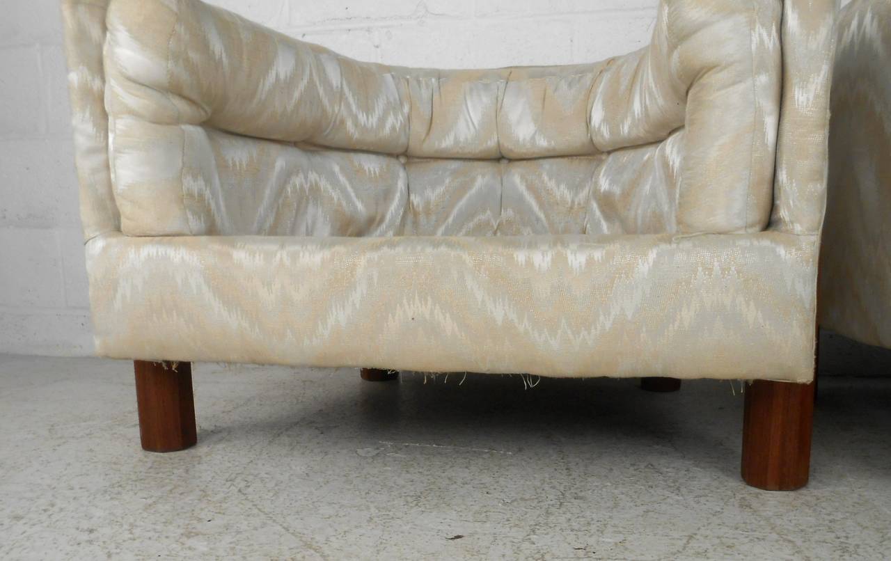 Late 20th Century Pair of Unique Tufted Mid-Century Modern Barrel Back Chairs