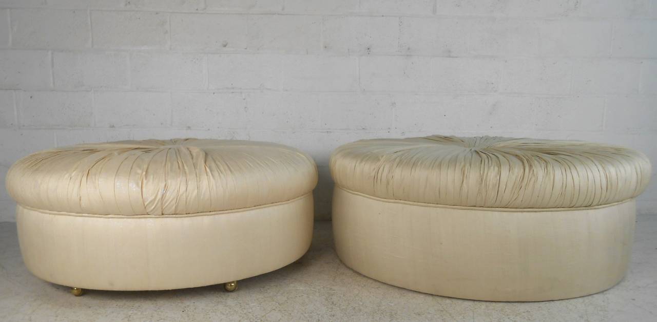 Uniquely Large Mid-Century Modern Tufted Silk Ottoman 4