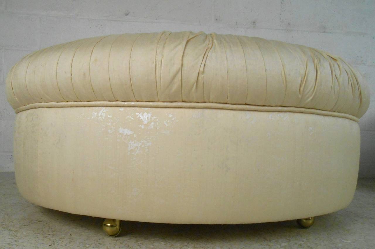 Uniquely Large Mid-Century Modern Tufted Silk Ottoman In Good Condition In Brooklyn, NY