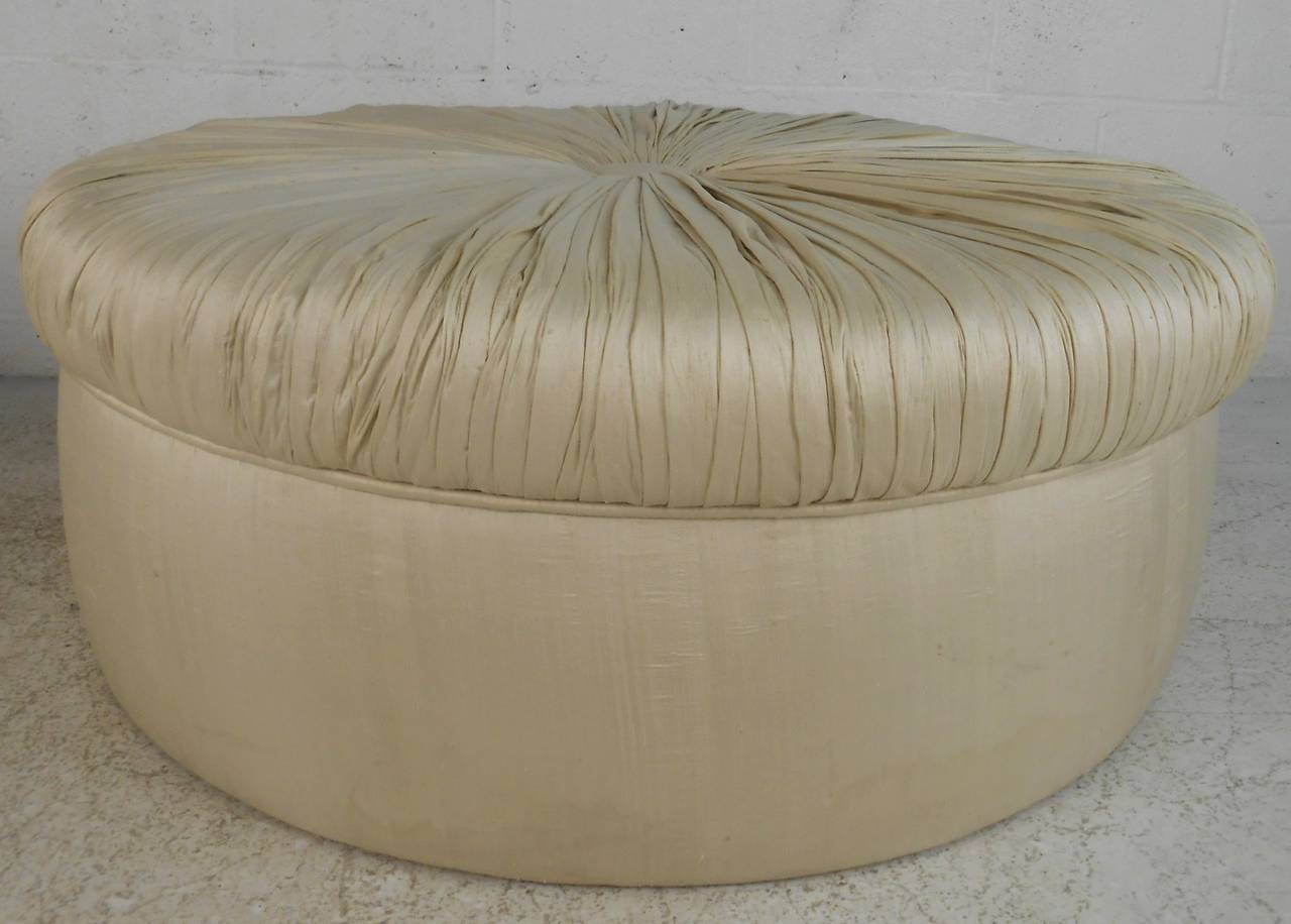 Unknown Uniquely Large Mid-Century Modern Tufted Silk Ottoman