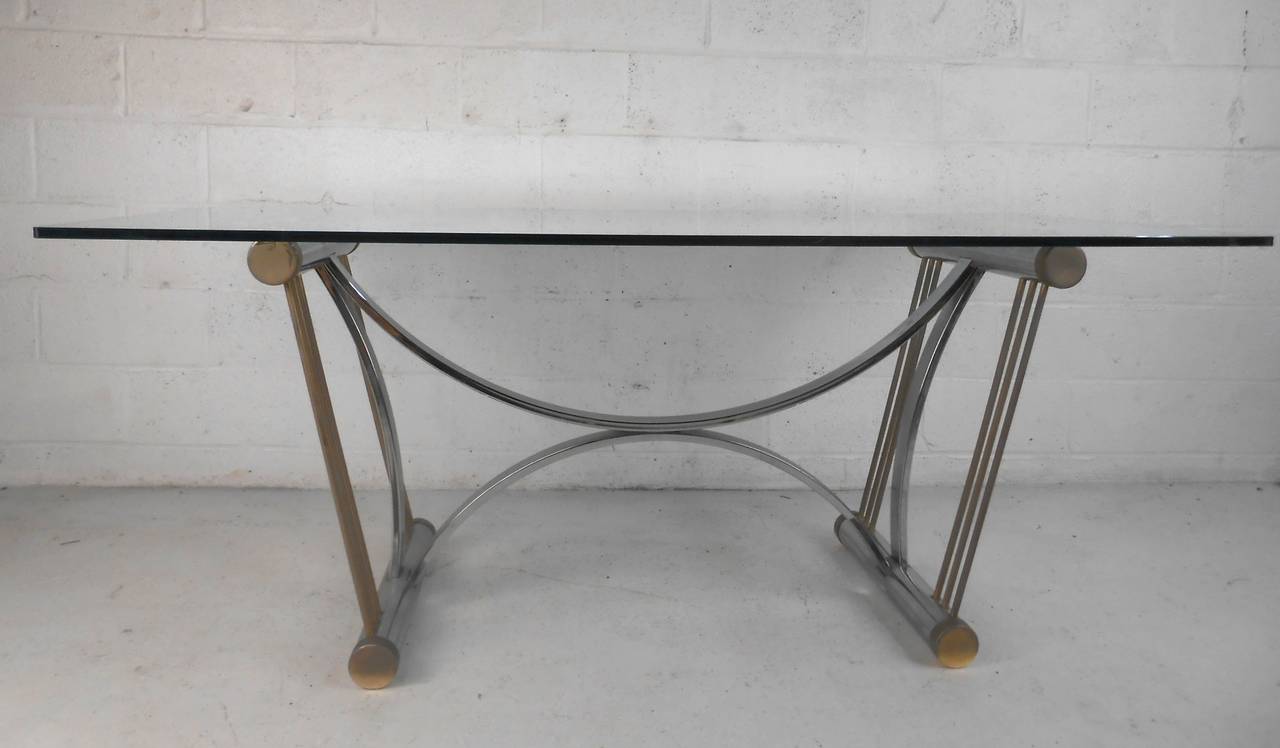 Mid-Century Modern Modern Chrome and Glass Dining Table after Romeo Rega