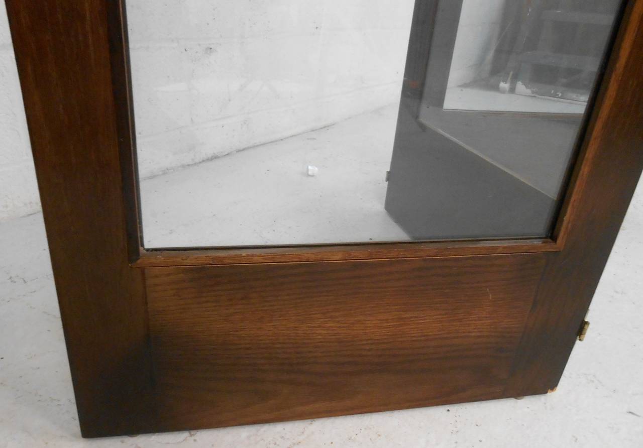 Unique Mid-Century Modern Glass & Hardwood Room Divider Folding Screen In Good Condition In Brooklyn, NY