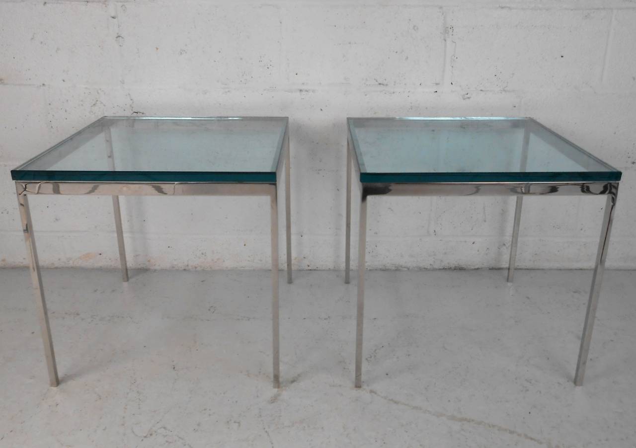 Pair Mid-Century Modern Chrome And Glass Gerald McCabe End Tables In Good Condition In Brooklyn, NY