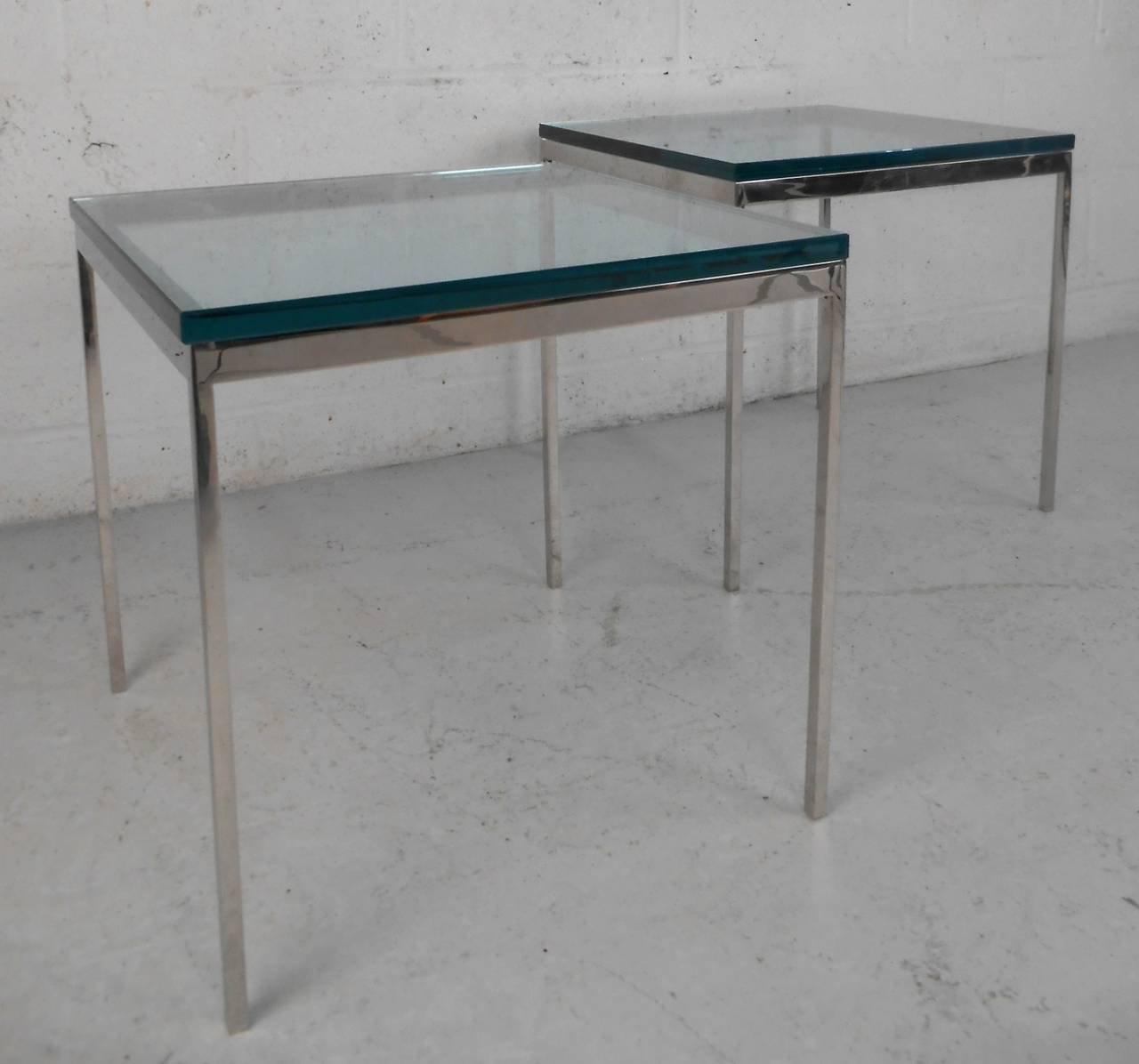 Pair Mid-Century Modern Chrome And Glass Gerald McCabe End Tables 1