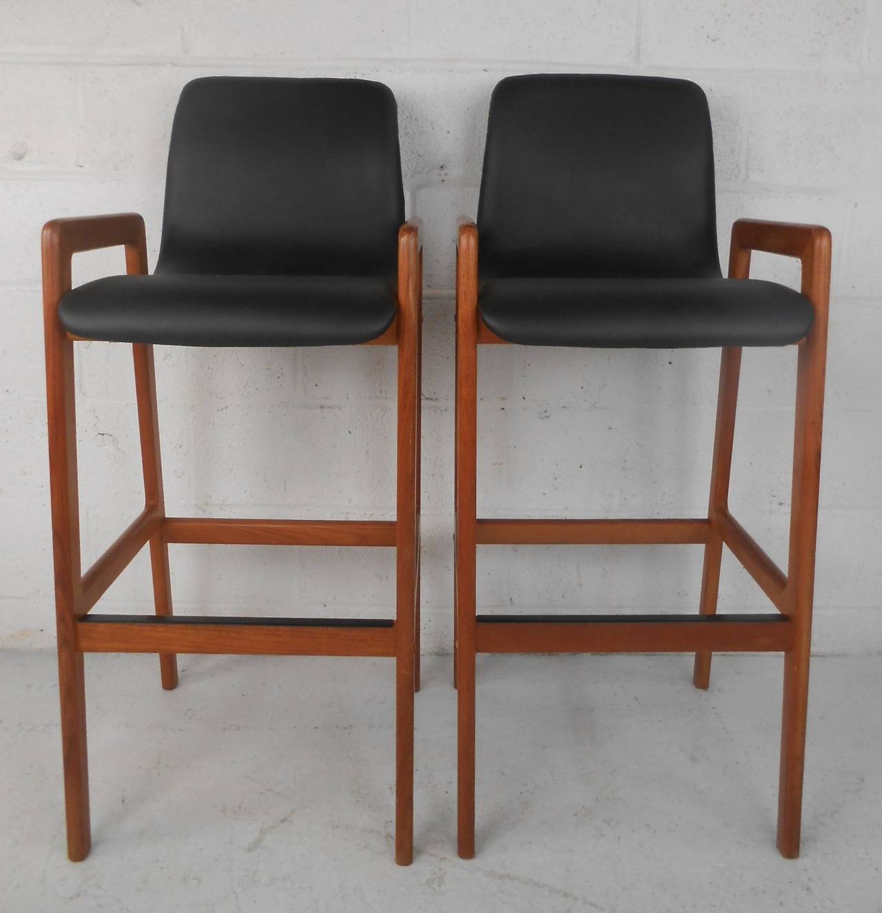 Pair Mid-Century Modern Danish Teak Stools by Tarm Stole 1