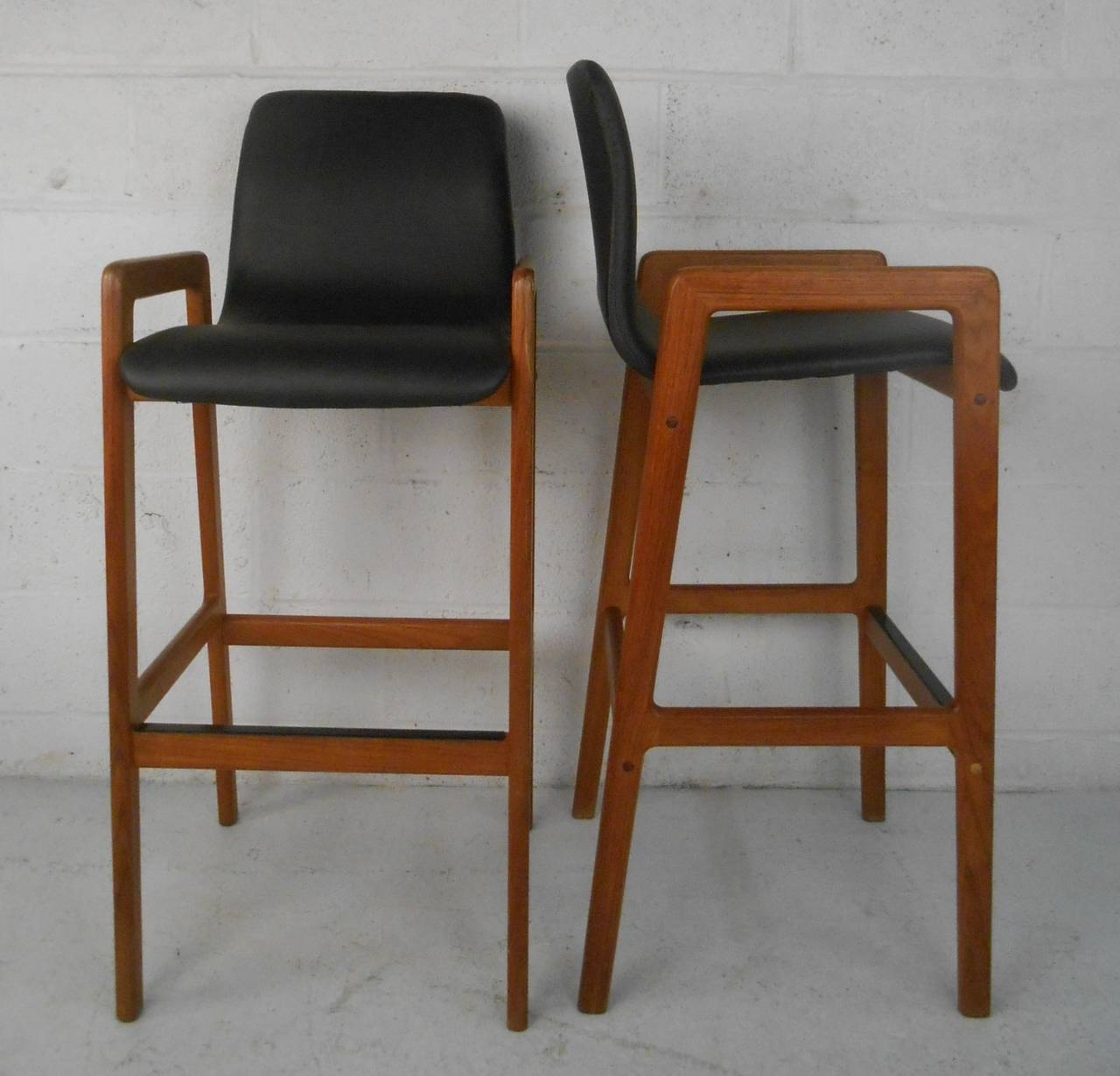 Pair Mid-Century Modern Danish Teak Stools by Tarm Stole 2