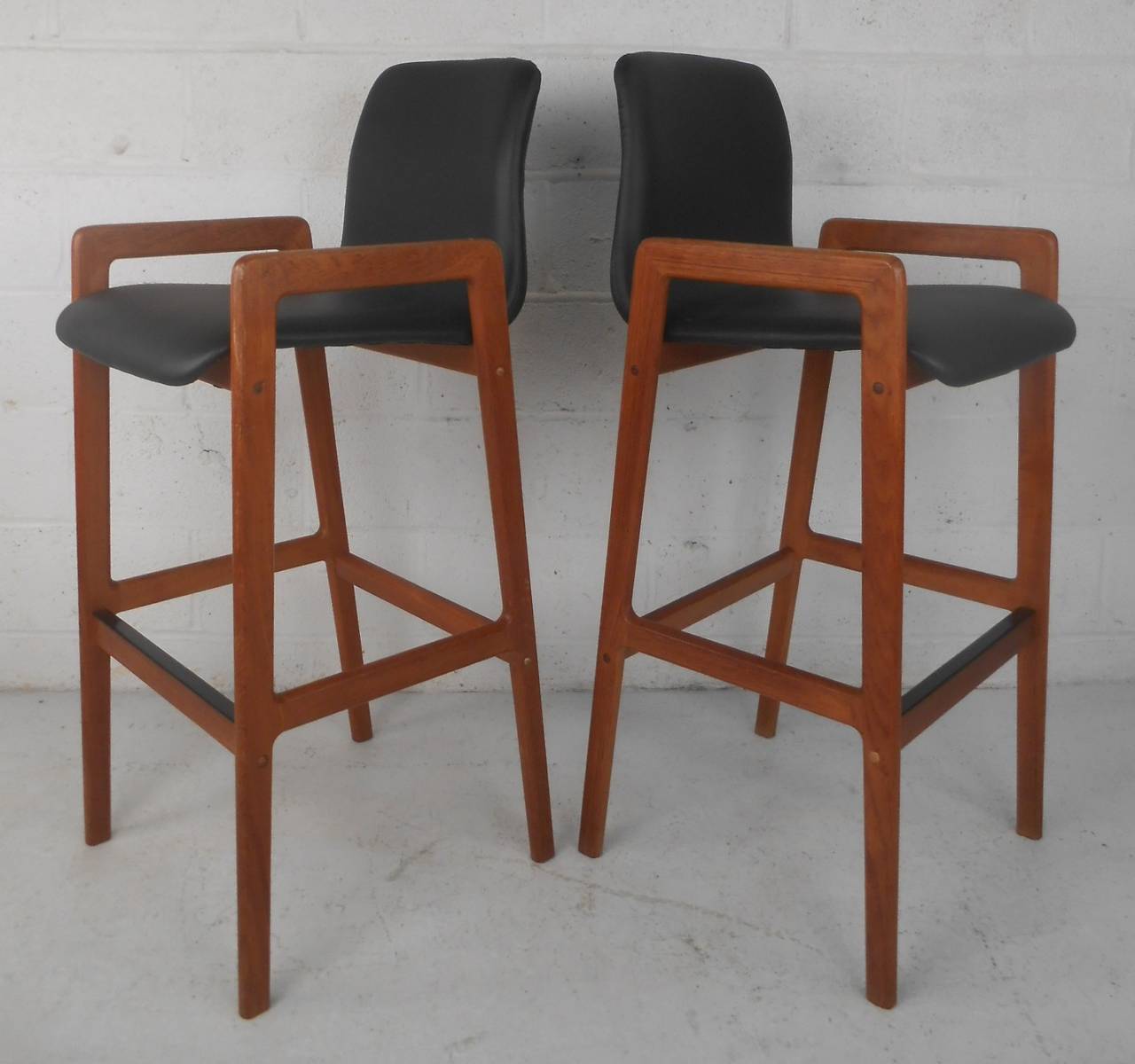 Pair Mid-Century Modern Danish Teak Stools by Tarm Stole 4