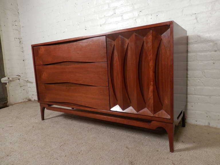 Mid-Century Modern Unique Six-Drawer Dresser with Sculpted Front