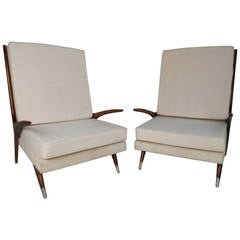 Pair Unique Oversized Mid-Century Modern Danish Lounge Chairs