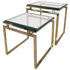 Pair Mid-Century Modern Milo Baughnman Brass & Glass Nesting Side Tables