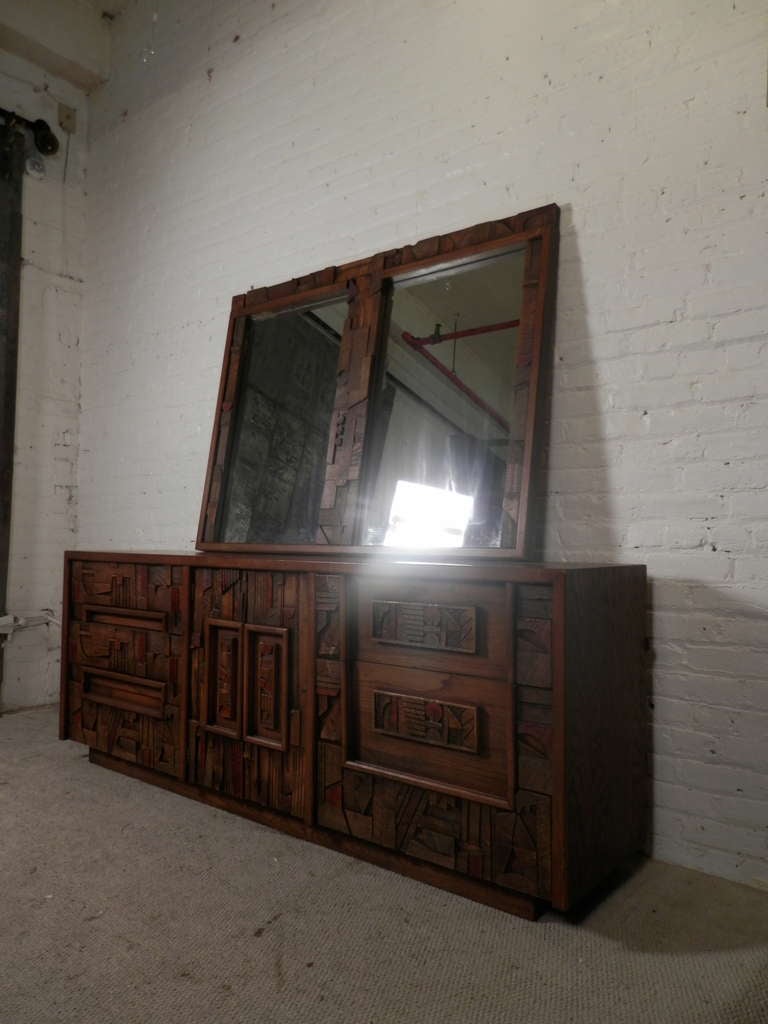 American Brutalist Dresser By Lane w/ Mirror Mid Century Modern