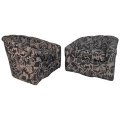 Pair of Mid-Century Modern Swivel Barrel Back Lounge Chairs 