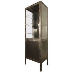 Vintage Tall Industrial Metal Display Cabinet