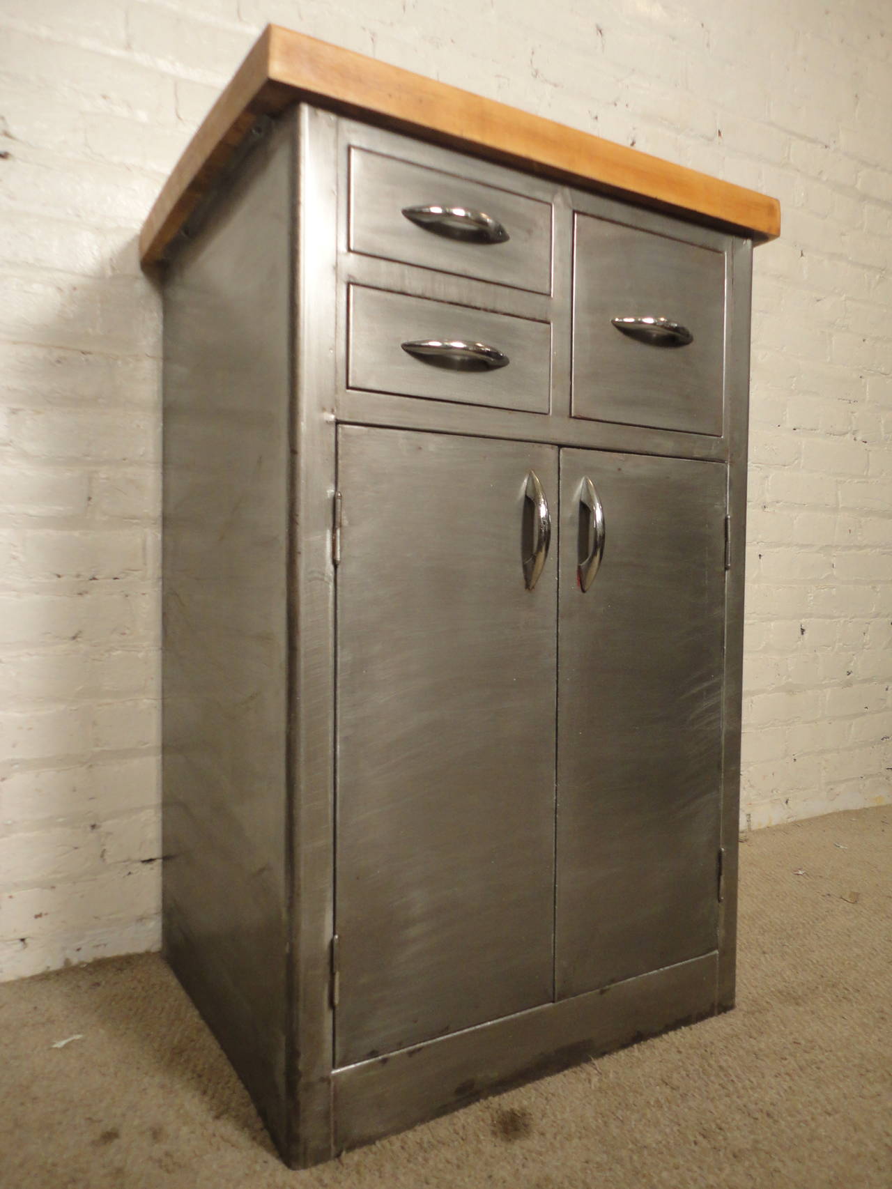 vintage metal cabinet with enamel top