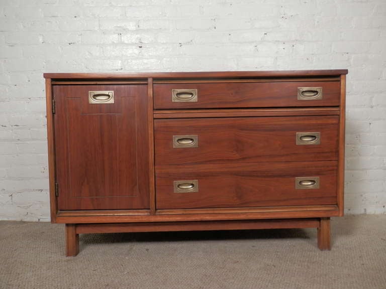 Vintage Modern Walnut Dresser w/ Cabinet By Basset