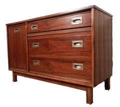 Retro Modern Walnut Dresser w/ Cabinet By Basset