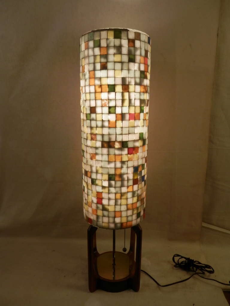 Mid-20th Century Mosaic Glass Tile Three Way Lamp
