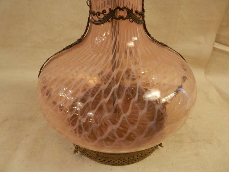 Mid-20th Century Elegant Hand Blown Glass Lamp w/ Brass Accents
