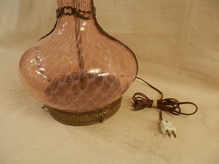 Elegant Hand Blown Glass Lamp w/ Brass Accents 1