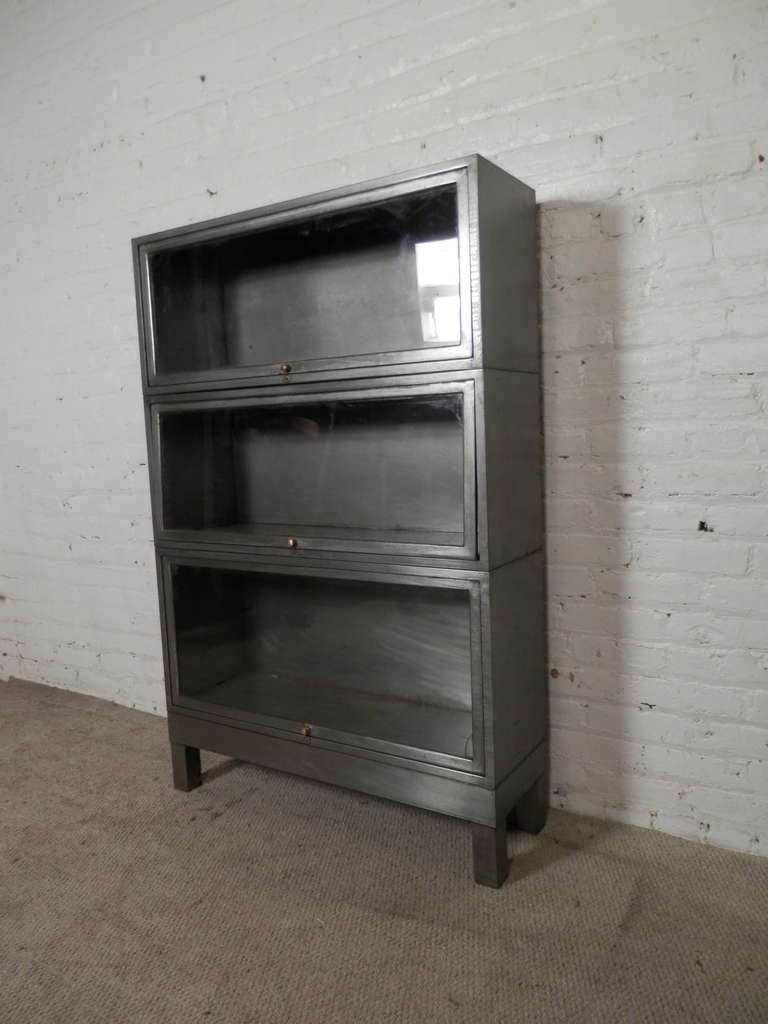 Industrial Mid-Century Three Stack Barrister Bookcase