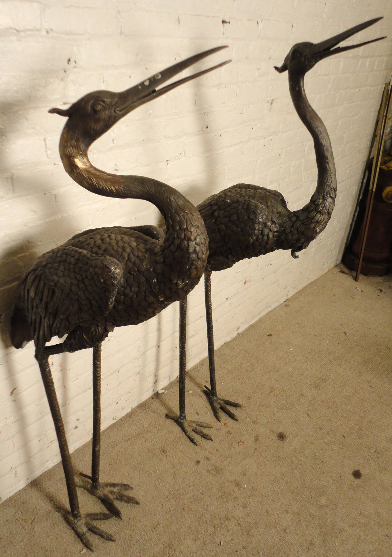 Pair of Bronze Fountain Egrets In Good Condition In Brooklyn, NY