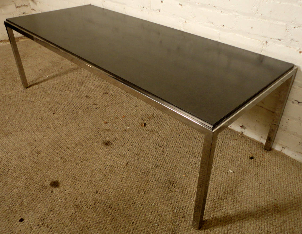 American Sleek Mid-Century Chrome & Black Top Coffee Table by Directional