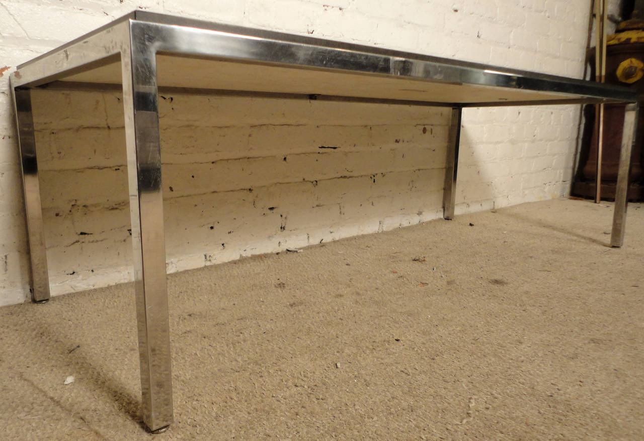 Sleek Mid-Century Chrome & Black Top Coffee Table by Directional In Good Condition In Brooklyn, NY