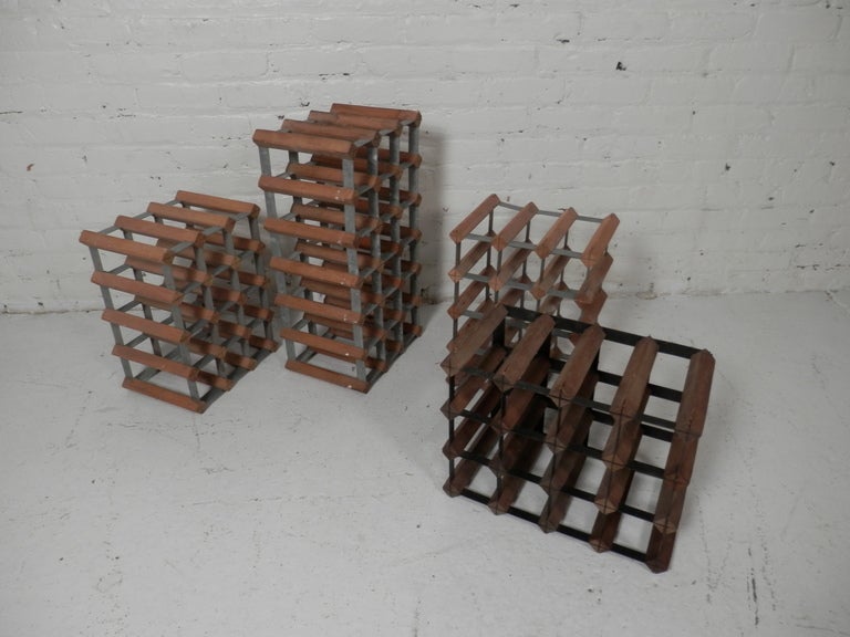 Industrial Set Of Four Wood/Metal Wine Racks