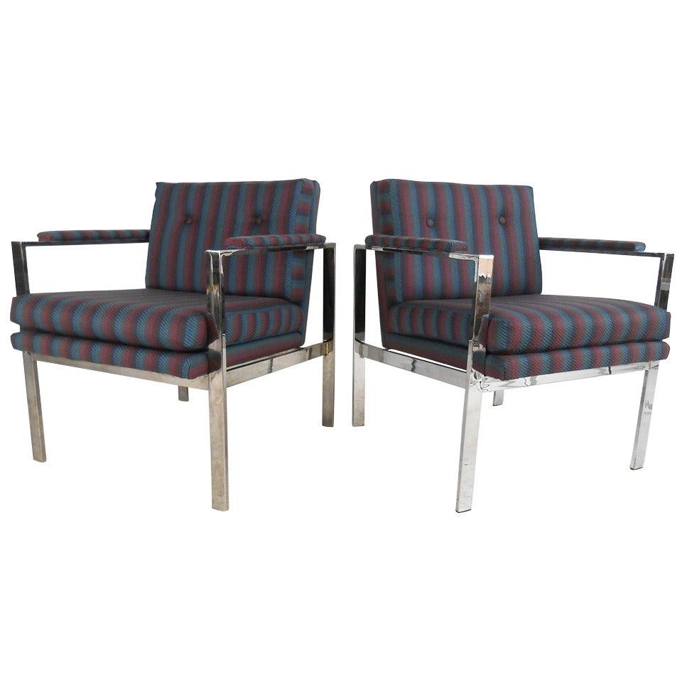 Pair of Mid-Century Modern Armchairs in the Style of Milo Baughman