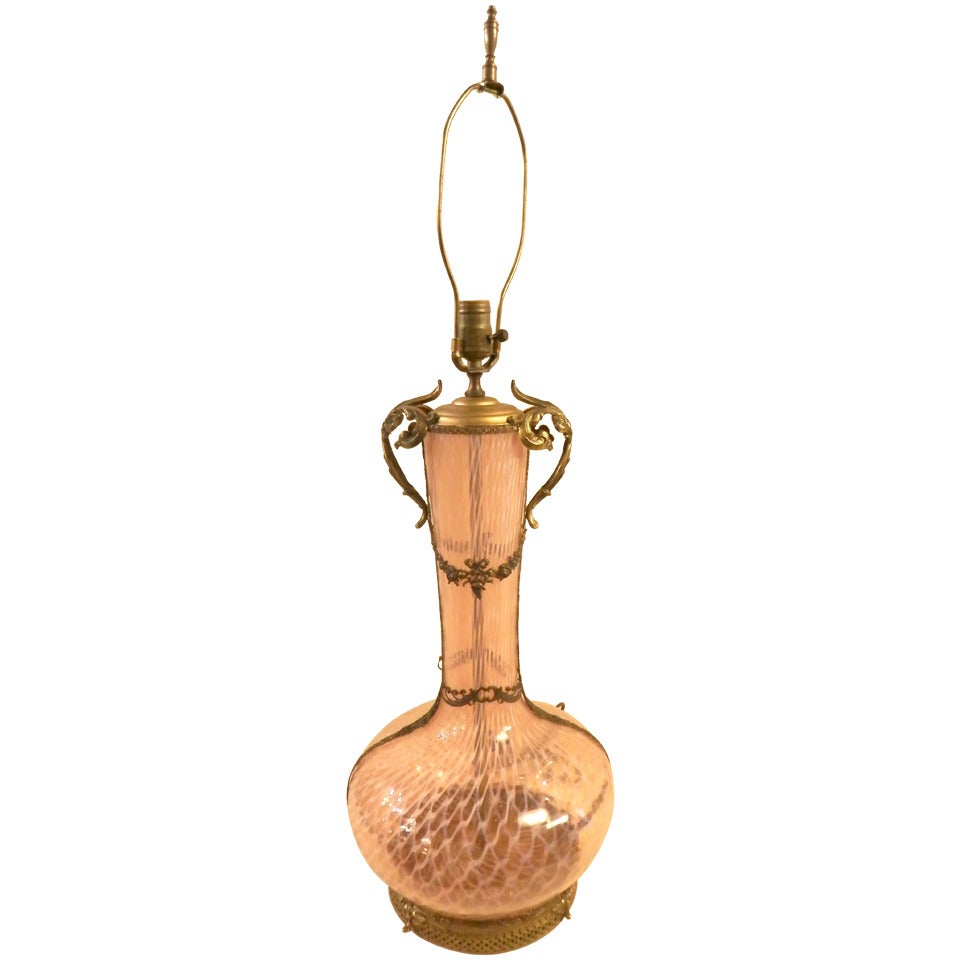 Elegant Hand Blown Glass Lamp w/ Brass Accents