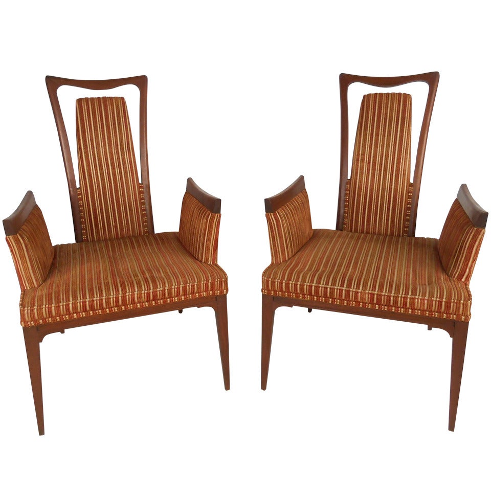 Pair of Vintage Modern High Back Armchairs