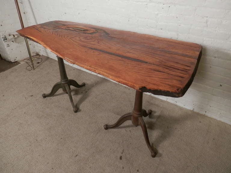 Industrial Amazing Live Edge Desk with Iron Drafting Bases