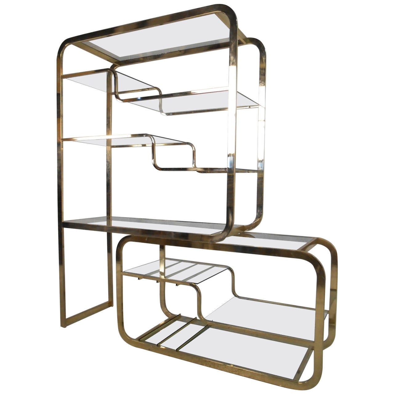 Unique Mid-Century Modern Milo Baughman for DIA Brass and Glass Etagere at  1stDibs
