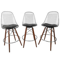 Vintage Set of Four Mid-Century Modern Barstools In the Style of Harry Bertoia for Knol