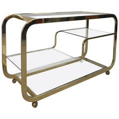 Mid-Century Modern Milo Baughman Brass & Glass Bar Cart