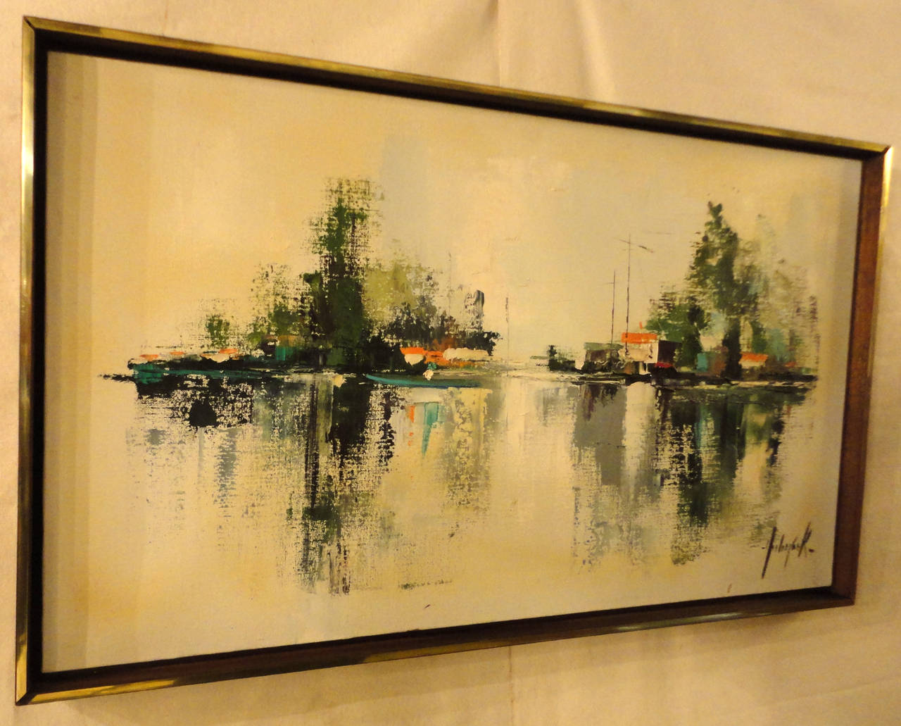 20th Century Signed Artwork with Brass Frame