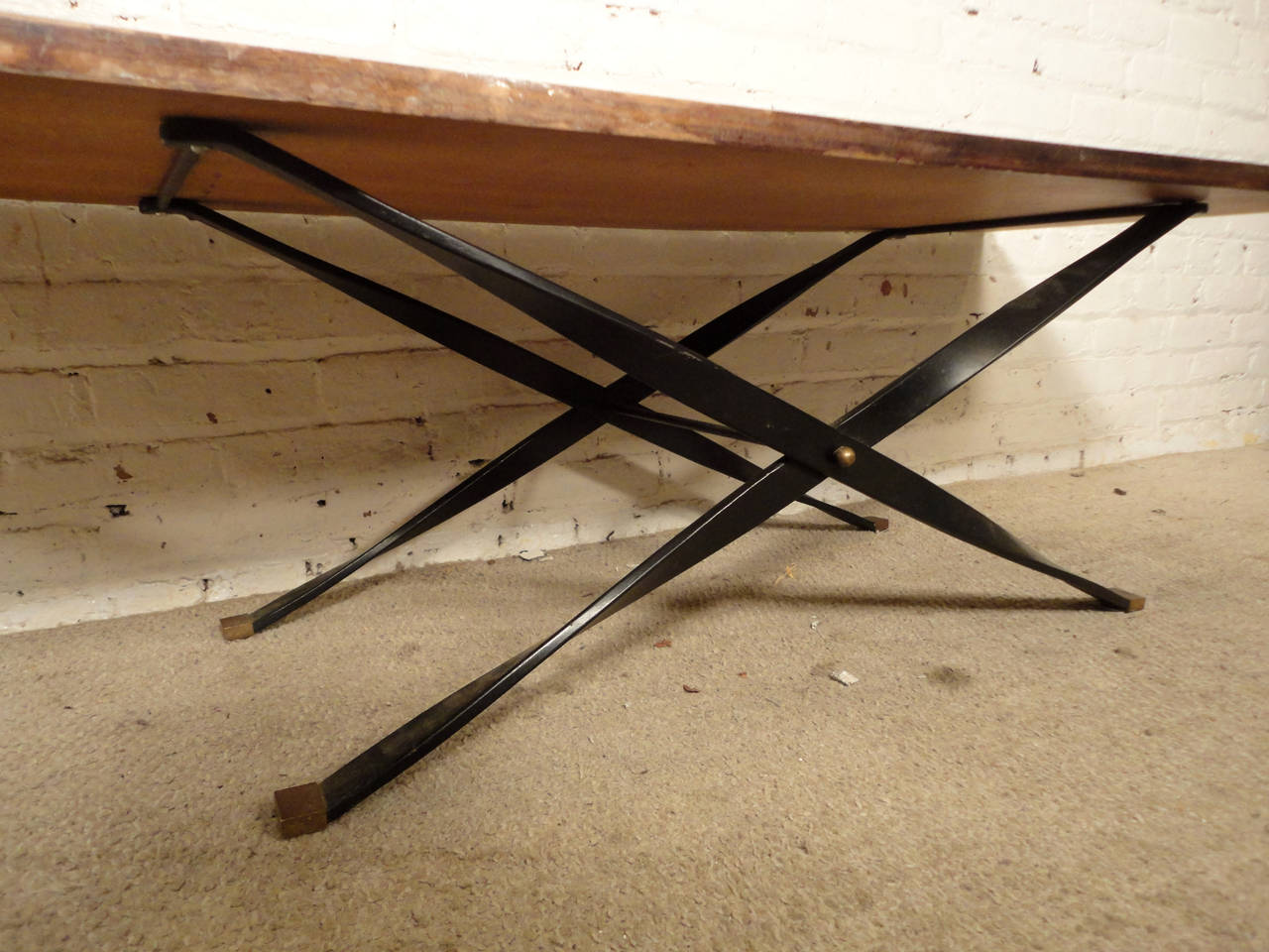 Mid-Century Coffee Table With Beautiful Laminate Drawing For Sale 2