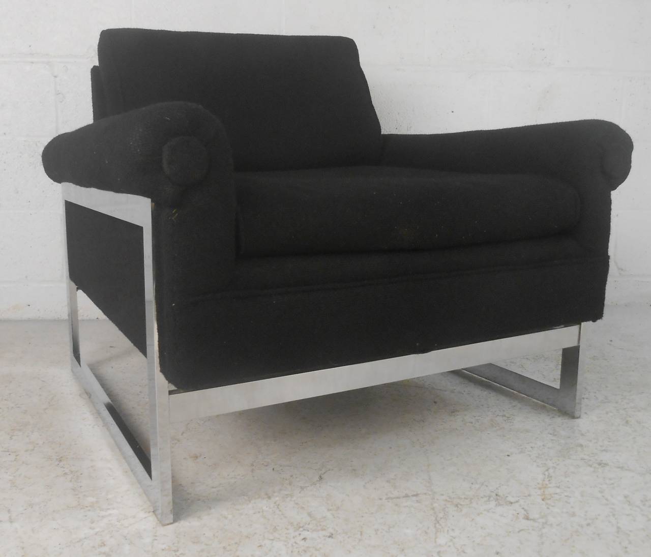 American Stylish Mid-Century Modern Chrome Frame Lounge Chair