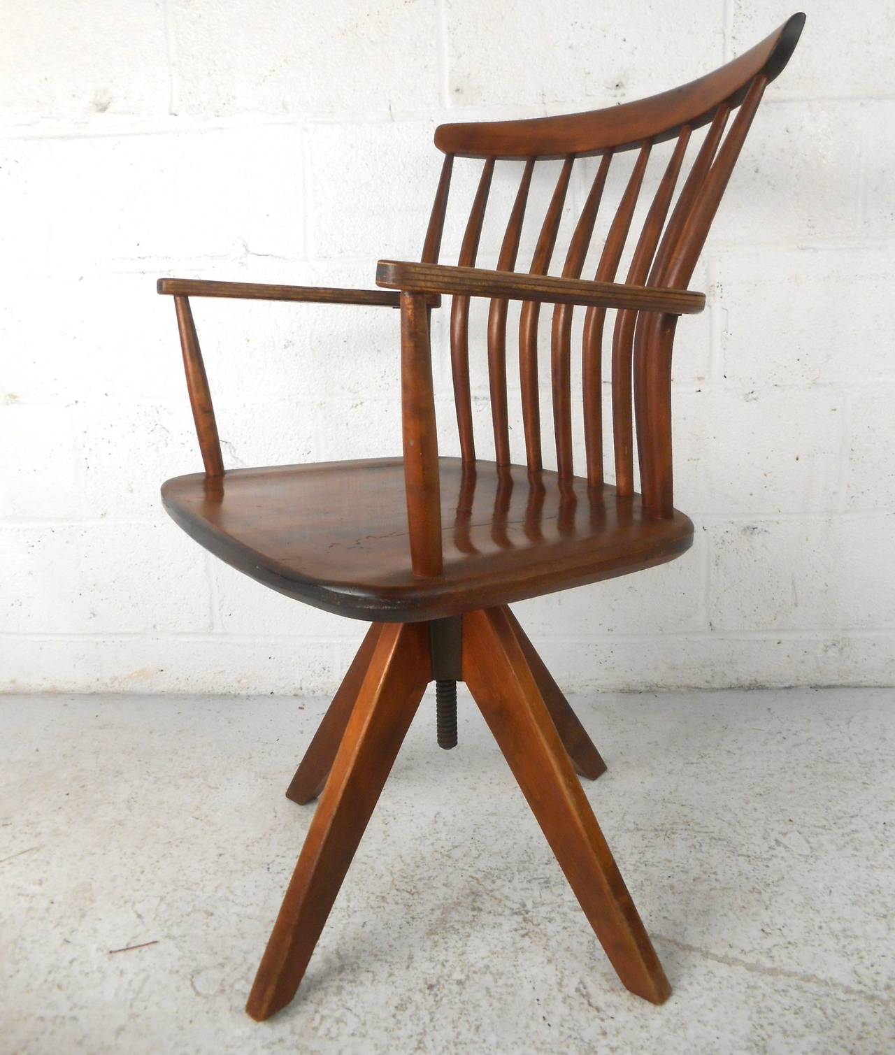 19th Century Unique Mid-Century Modern Teak Spoke Back Swivel Desk Chair