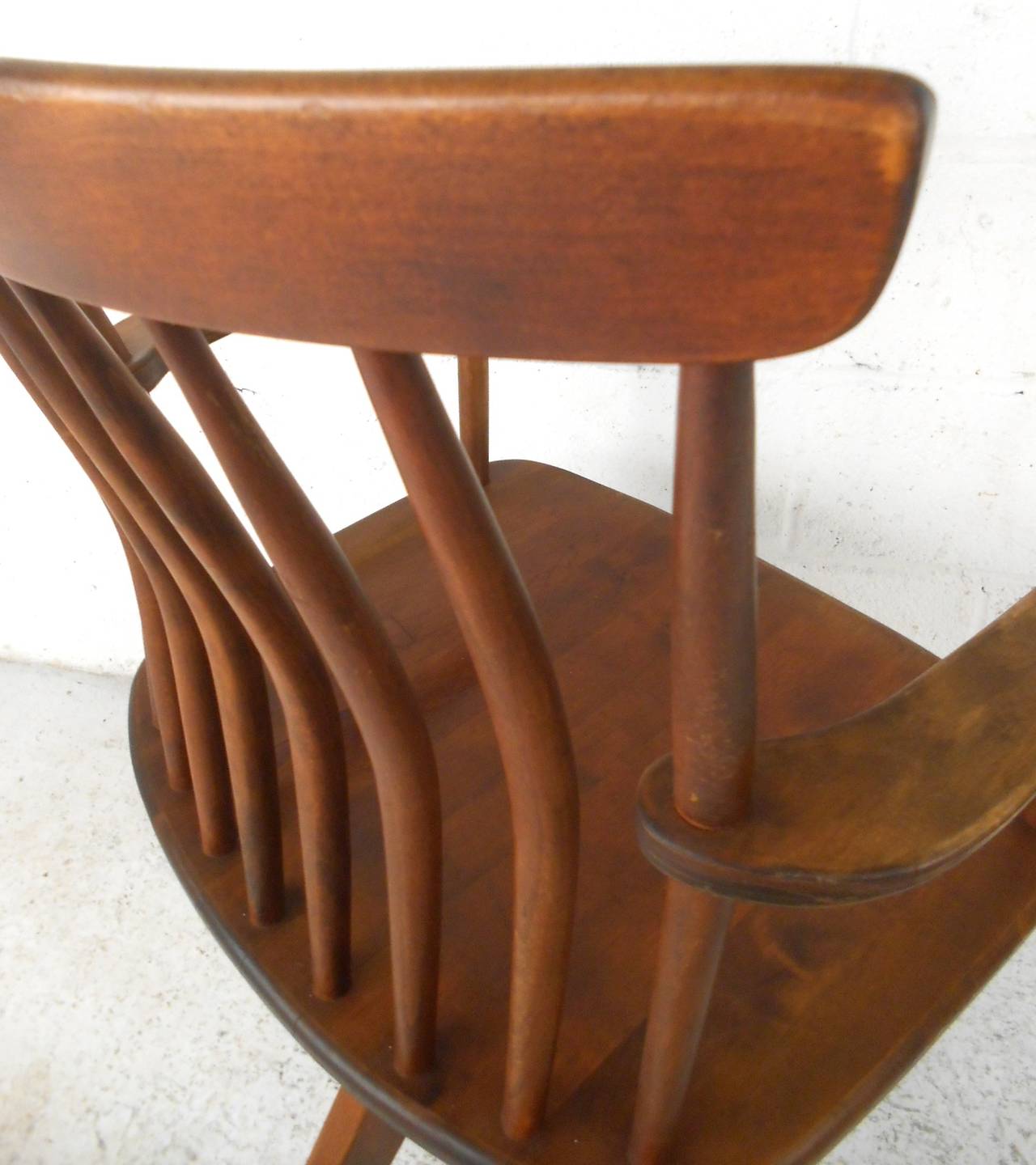 Unique Mid-Century Modern Teak Spoke Back Swivel Desk Chair 4