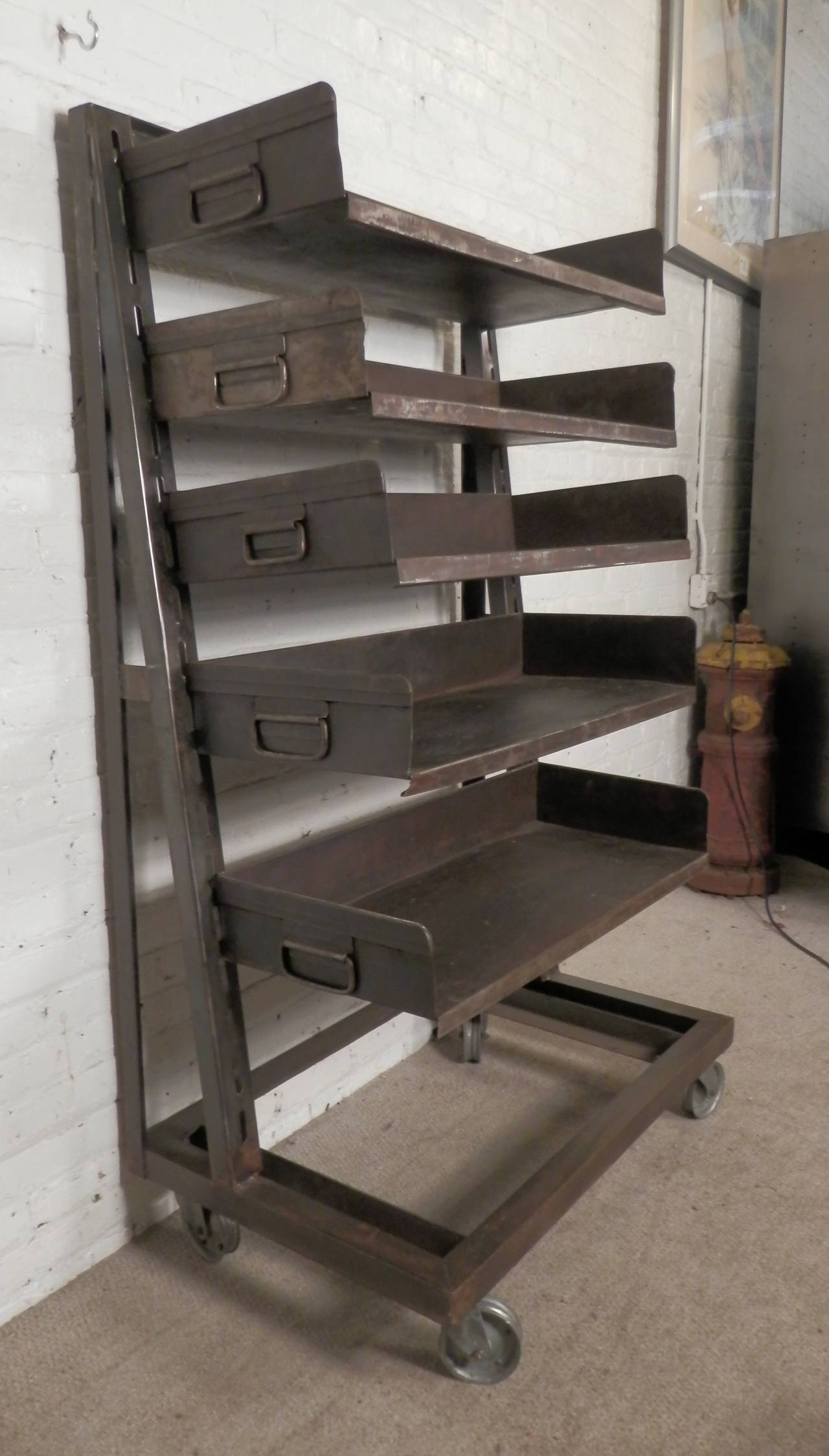 Large Industrial Metal Shelving Unit In Distressed Condition In Brooklyn, NY