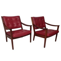 Retro Pair Of Tufted Arm Chairs By W.H. Gunlocke