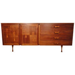 Unique Mid-Century Walnut Server with Burl Wood Inlay 4