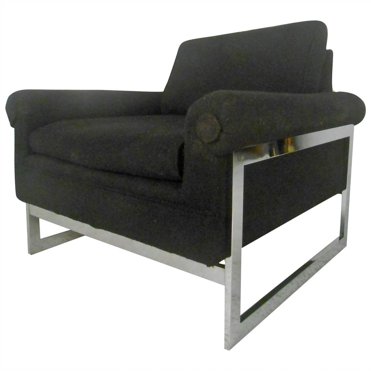 Stylish MidCentury Modern Chrome Frame Lounge Chair For Sale at 1stdibs