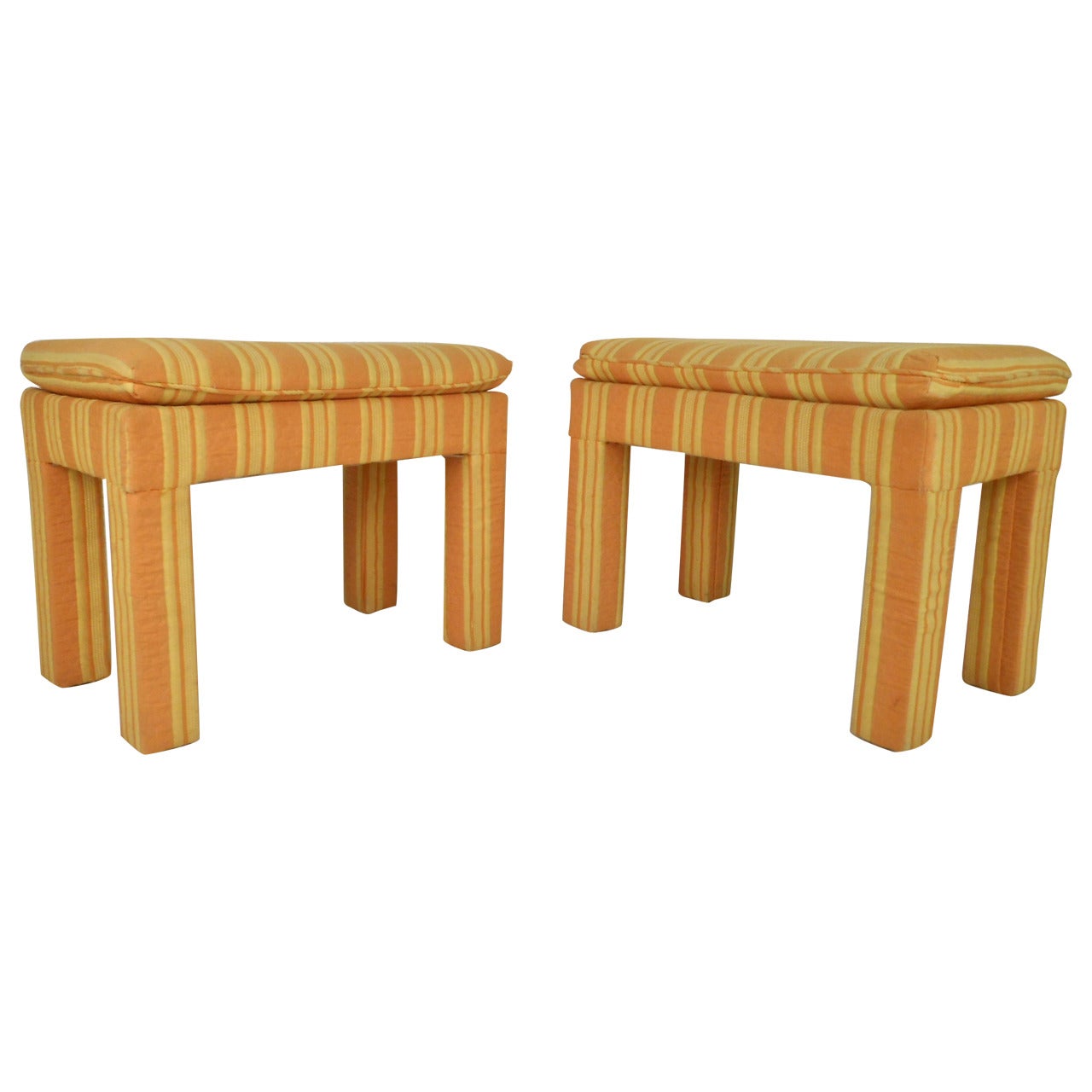 Pair Mid-Century Modern Milo Baughman Parsons Style Stools